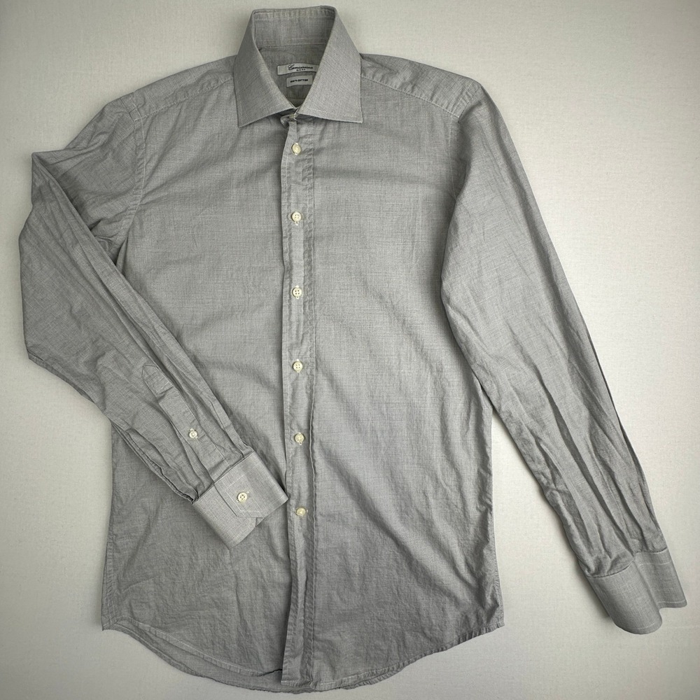 Camicissima Slim Fit Gray‎ Micro Check Button Up Dress Shirt Men's 38 15